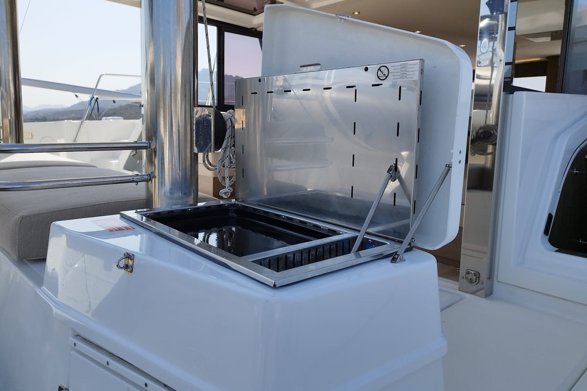 Steno, a Bali 4.8 catamaran at Olbia, Italy