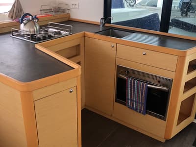 Galley of PUMA III, a Lagoon 42 catamaran at Alameda, United States