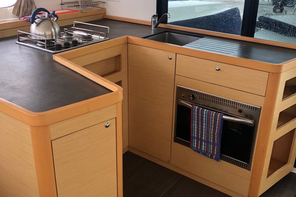 Galley of PUMA III, a Lagoon 42 catamaran at Alameda, United States