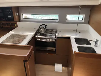 Galley of Kos 440.3, a Jeanneau Sun Odyssey 440 sailboat at Municipal Unit of Lefkada, Greece