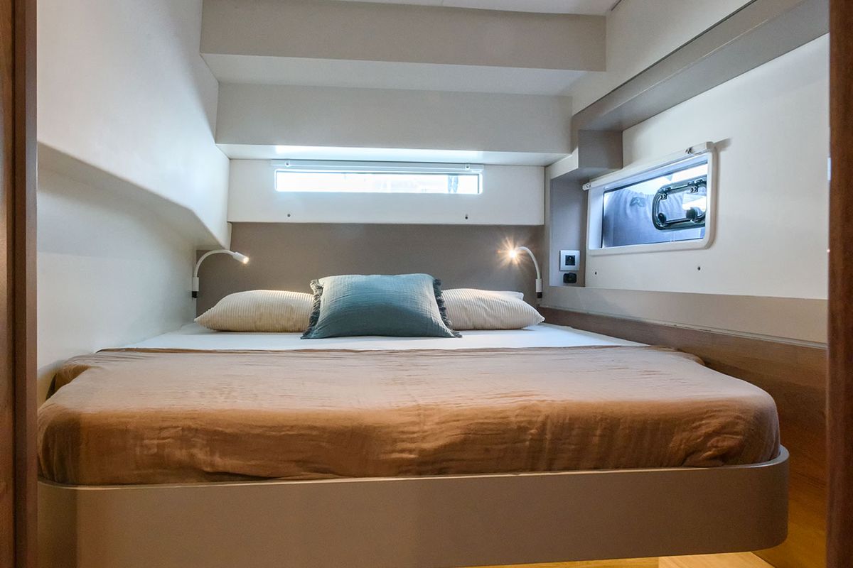 Cabin on Orsa 5, a Bali 4.2 catamaran at Cannigione, Italy