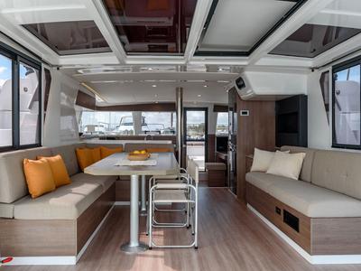 Salon of Orsa 5, a Bali 4.2 catamaran at Cannigione, Italy