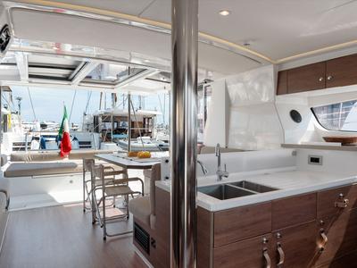 Galley of Orsa 5, a Bali 4.2 catamaran at Cannigione, Italy