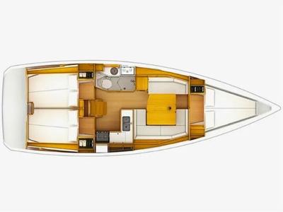 Floor plan of SO379-14L, a Jeanneau Sun Odyssey 379 sailboat at Municipal Unit of Lefkada, Greece