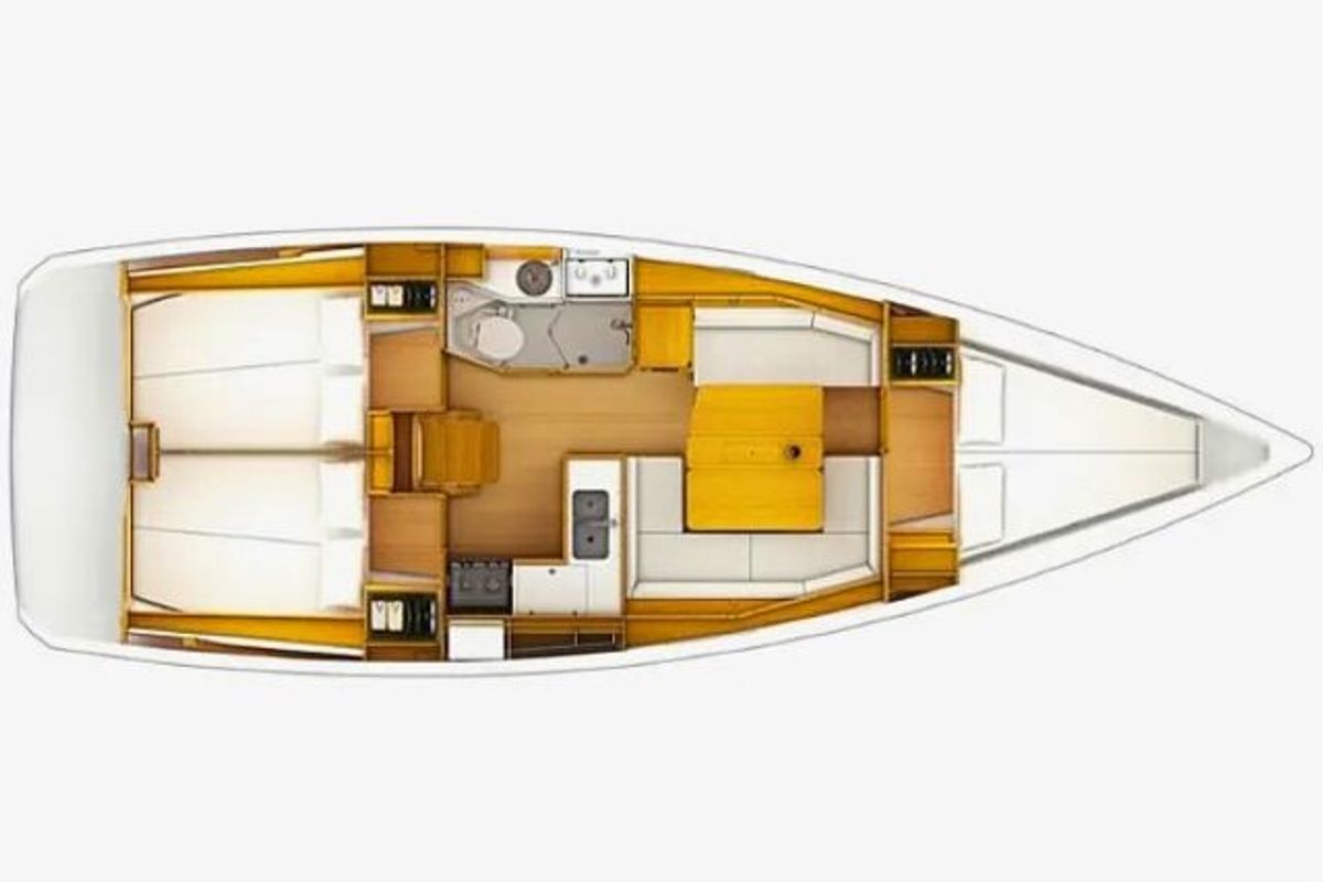 Floor plan of SO379-14L, a Jeanneau Sun Odyssey 379 sailboat at Municipal Unit of Lefkada, Greece