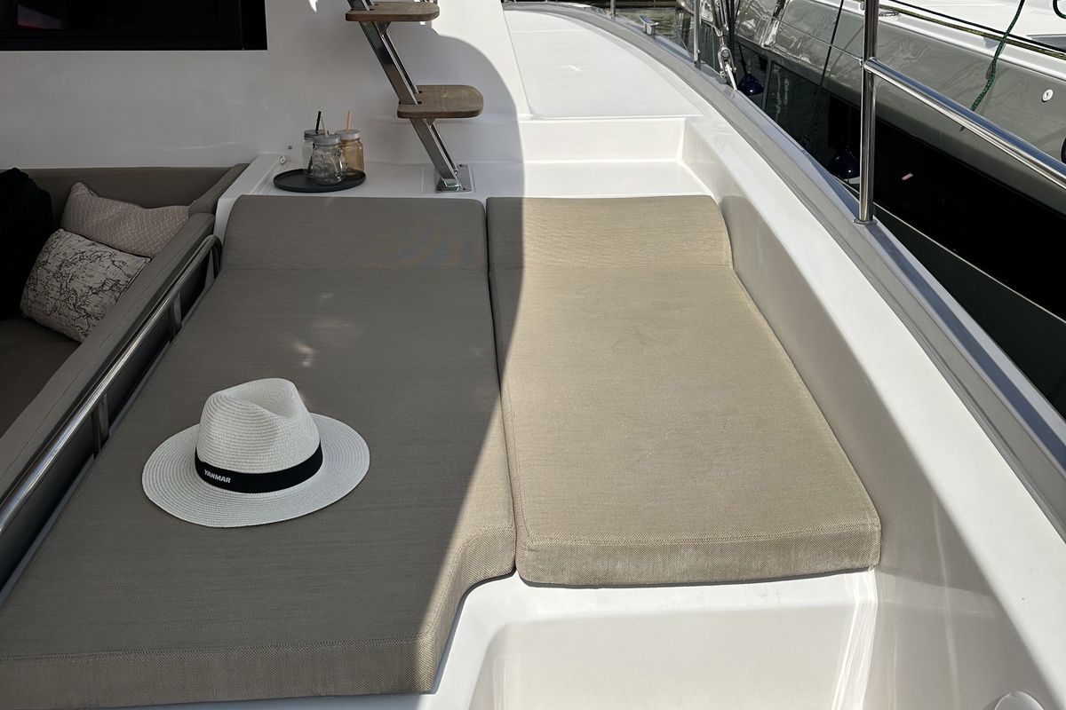 Deck of YaMas, a Aventura Catamarans Aventura 37 catamaran at Municipal Unit of Lefkada, Greece
