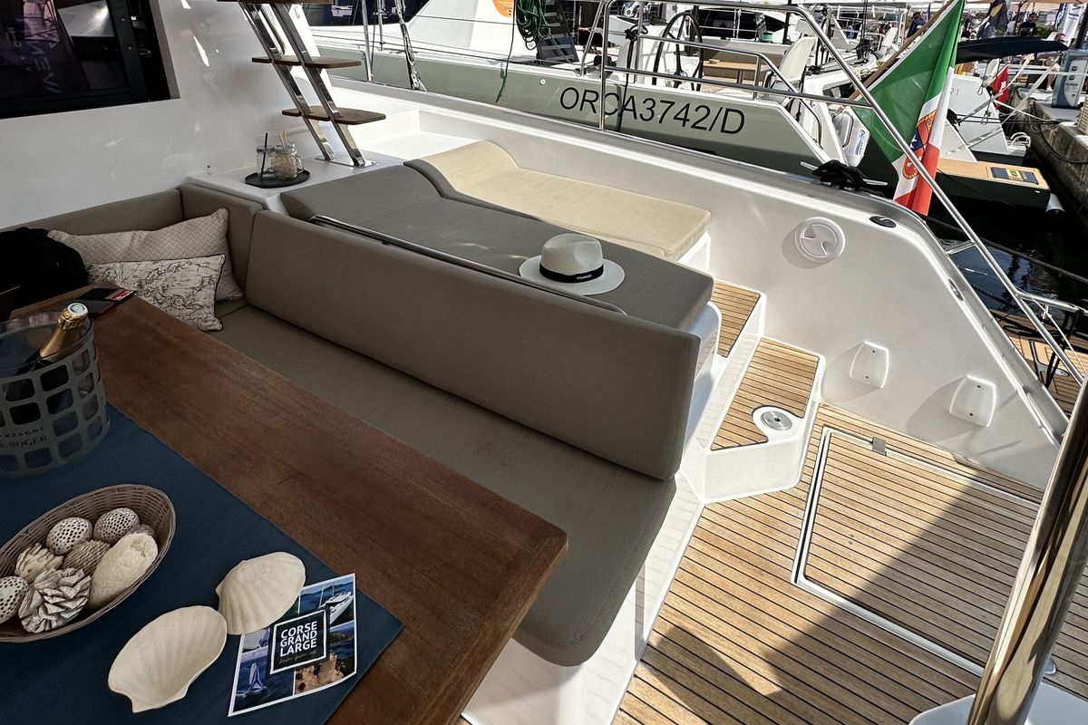 Deck of YaMas, a Aventura Catamarans Aventura 37 catamaran at Municipal Unit of Lefkada, Greece