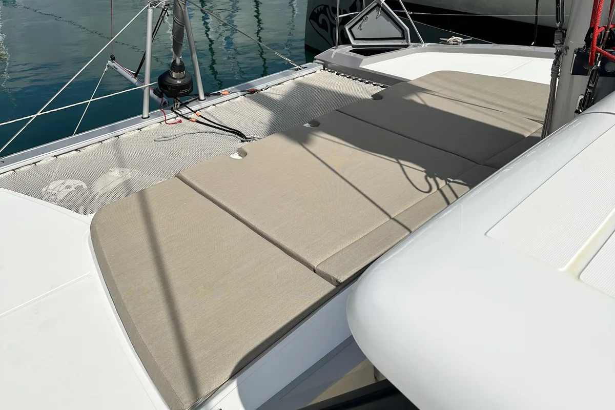 Deck of YaMas, a Aventura Catamarans Aventura 37 catamaran at Municipal Unit of Lefkada, Greece