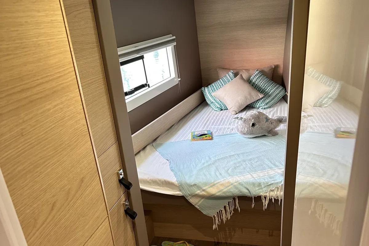 Cabin on YaMas, a Aventura Catamarans Aventura 37 catamaran at Municipal Unit of Lefkada, Greece