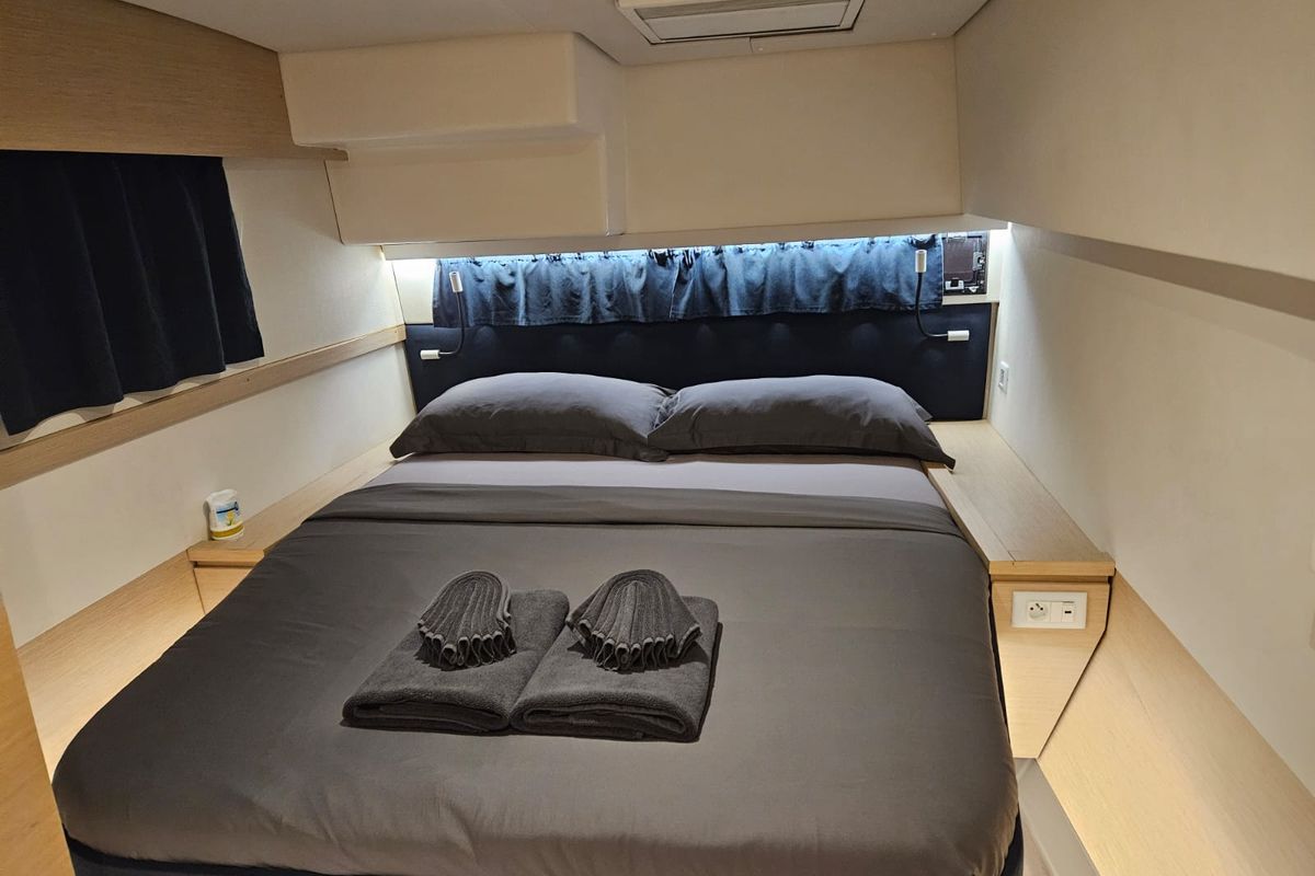 Cabin on Maravelle, a Fountaine Pajot Saona 47 Quintet catamaran at Pa Khlok, Thailand