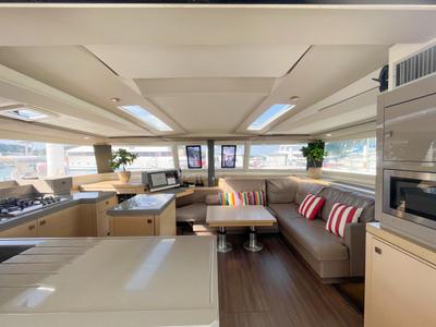 Salon of Maravelle, a Fountaine Pajot Saona 47 Quintet catamaran at Pa Khlok, Thailand