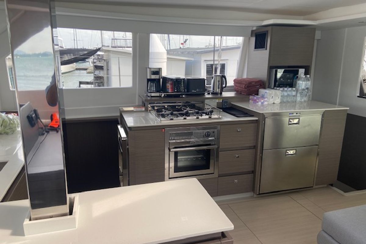 Galley of Ms. Chief, a Leopard 50 catamaran at Pa Khlok, Thailand