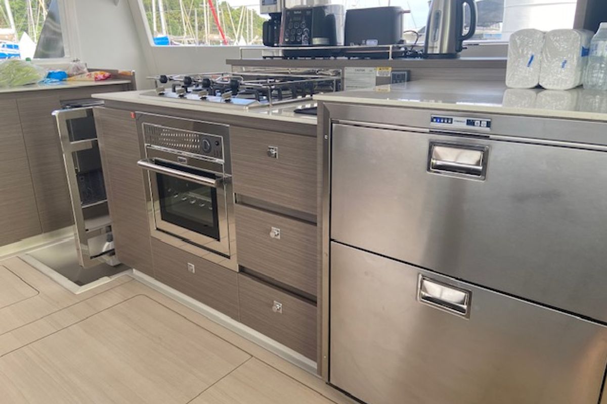 Galley of Ms. Chief, a Leopard 50 catamaran at Pa Khlok, Thailand