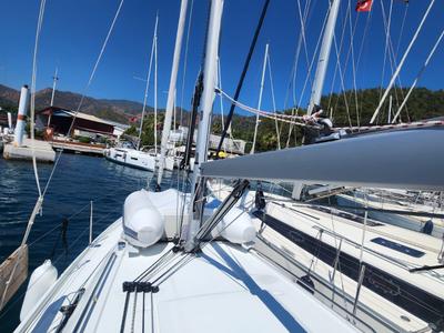 Deck of Lima, a Beneteau Oceanis 30.1 sailboat at Marmaris, Turkey