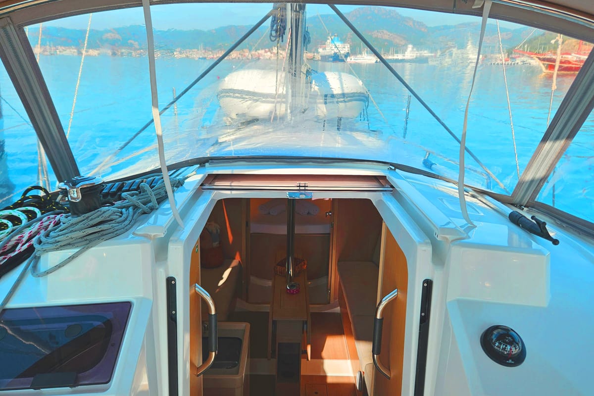 Cockpit of Lima, a Beneteau Oceanis 30.1 sailboat at Marmaris, Turkey