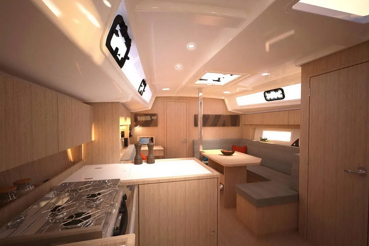 Galley of Xiphias V, a Bavaria C38 sailboat at Marseille, France