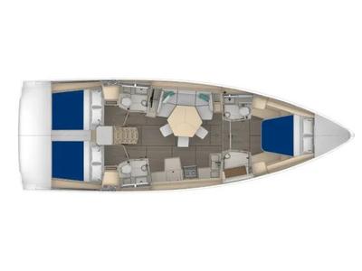 Floor plan of Moorings 44.3 Exclusive Plus, a Dufour 44 sailboat at Piraeus, Greece