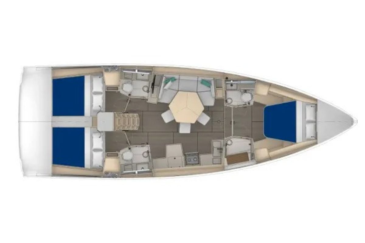 Floor plan of Moorings 44.3 Exclusive Plus, a Dufour 44 sailboat at Piraeus, Greece