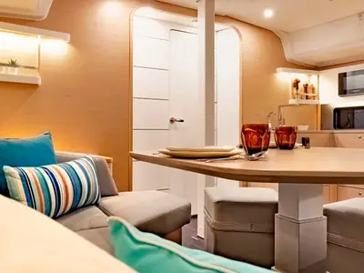 Salon of Moorings 44.3 Exclusive Plus, a Dufour 44 sailboat at Piraeus, Greece
