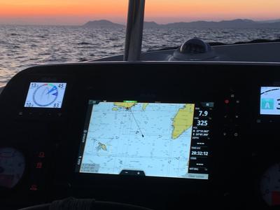 Cockpit of Miss Nastazia, a Lagoon 42 catamaran at Salamina Municipal Unit, Greece