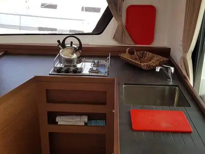 Galley of Miss Nastazia, a Lagoon 42 catamaran at Salamina Municipal Unit, Greece