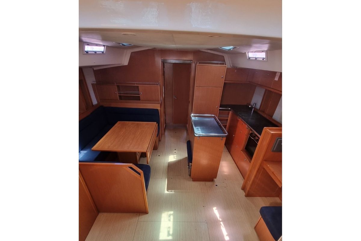 Salon of Vega, a Bavaria 55 Cruiser sailboat at Kos, Greece