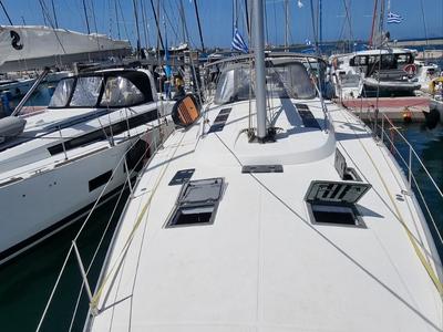 Deck of Vega, a Bavaria 55 Cruiser sailboat at Kos, Greece