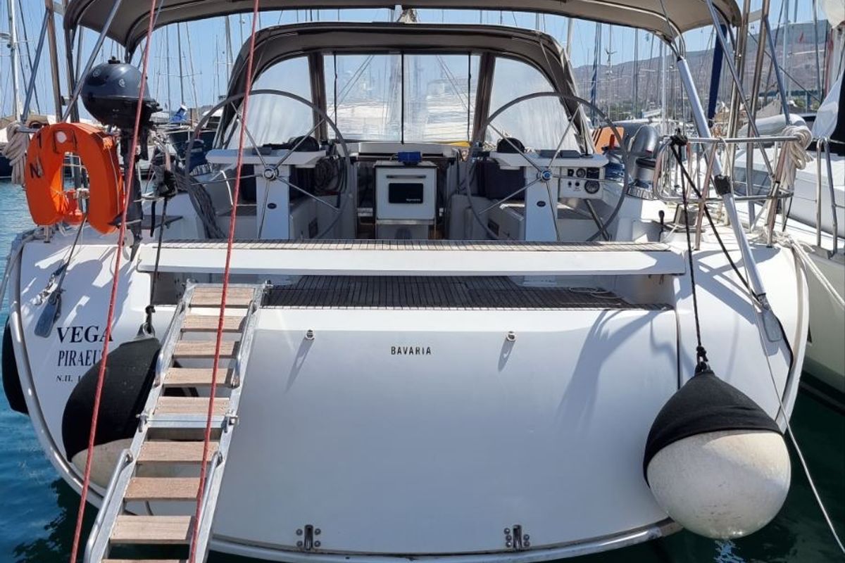 Cockpit of Vega, a Bavaria 55 Cruiser sailboat at Kos, Greece