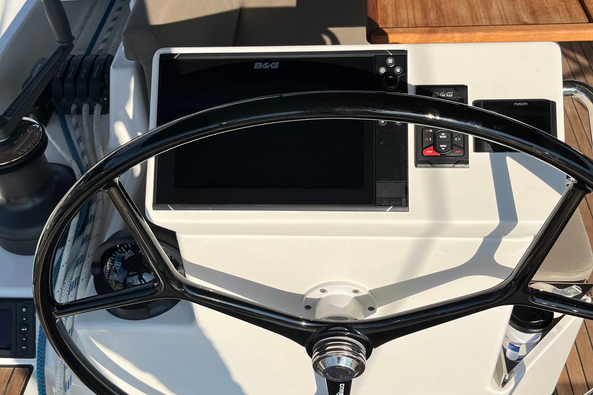 Cockpit of Vela, a Bavaria C50 sailboat at Volos Municipality, Greece