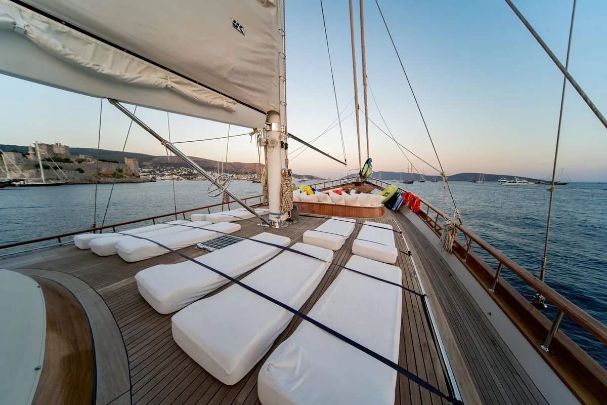 Deck of Babylon, a Custom Made Babylon yacht at Bodrum, Turkey