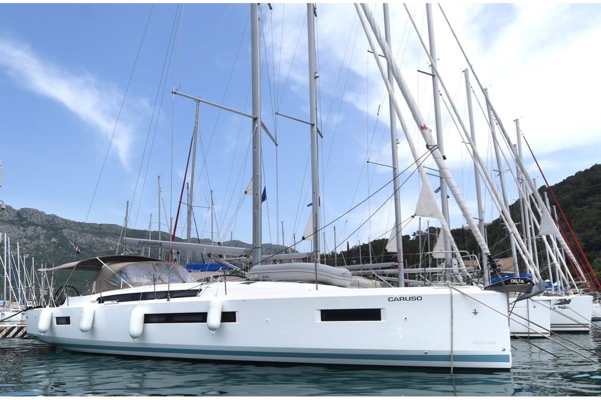 Exterior view of Caruso, a Jeanneau Sun Odyssey 490 sailboat at Dubrovnik, Croatia