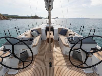 Cockpit of Idefix, a Beneteau First 44 sailboat at Lavreotiki Municipal Unit, Greece