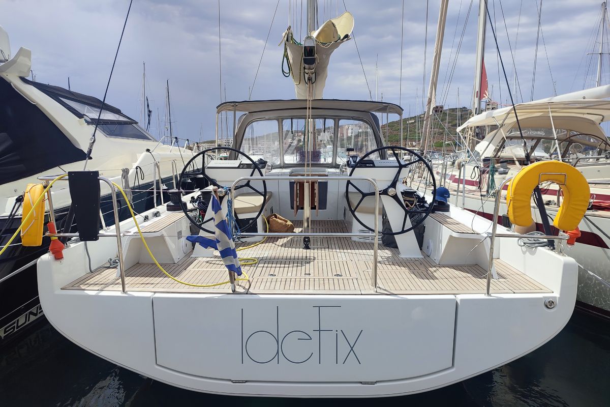 Exterior view of Idefix, a Beneteau First 44 sailboat at Lavreotiki Municipal Unit, Greece