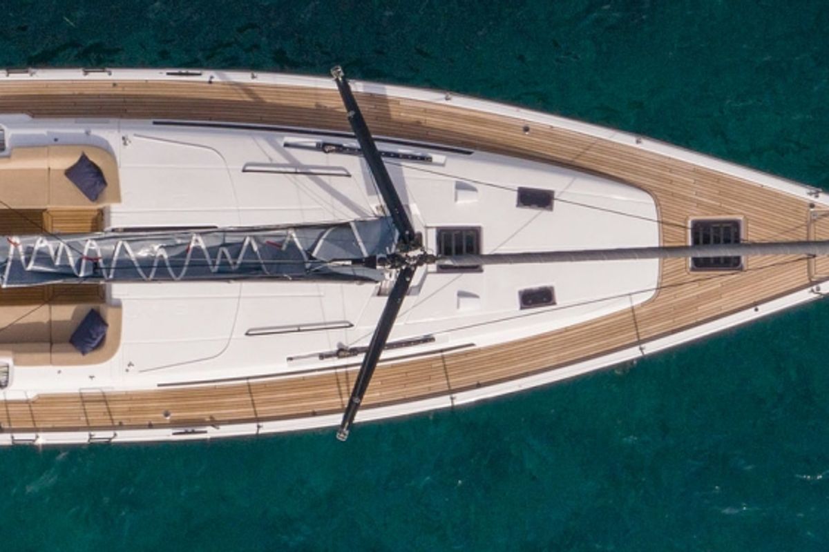 Exterior view of Idefix, a Beneteau First 44 sailboat at Lavreotiki Municipal Unit, Greece