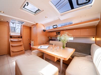 Salon of Dioni, a Dufour 460 GL sailboat at Municipal Unit of Rhodes, Greece