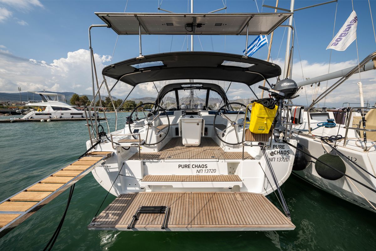 Exterior view of Pure Chaos, a Beneteau Oceanis 40.1 sailboat at Municipal Unit of Nea Peramos, Greece