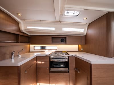 Galley of Pure Chaos, a Beneteau Oceanis 40.1 sailboat at Municipal Unit of Nea Peramos, Greece