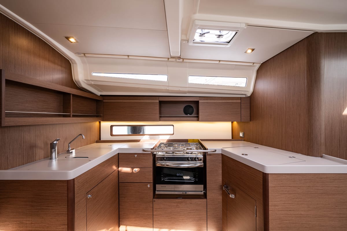 Galley of Pure Chaos, a Beneteau Oceanis 40.1 sailboat at Municipal Unit of Nea Peramos, Greece