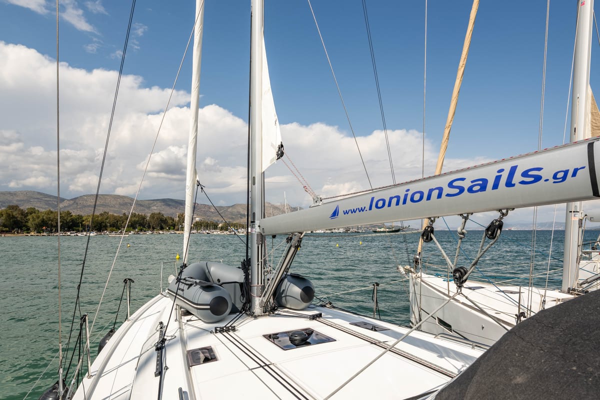 Deck of Pure Chaos, a Beneteau Oceanis 40.1 sailboat at Municipal Unit of Nea Peramos, Greece