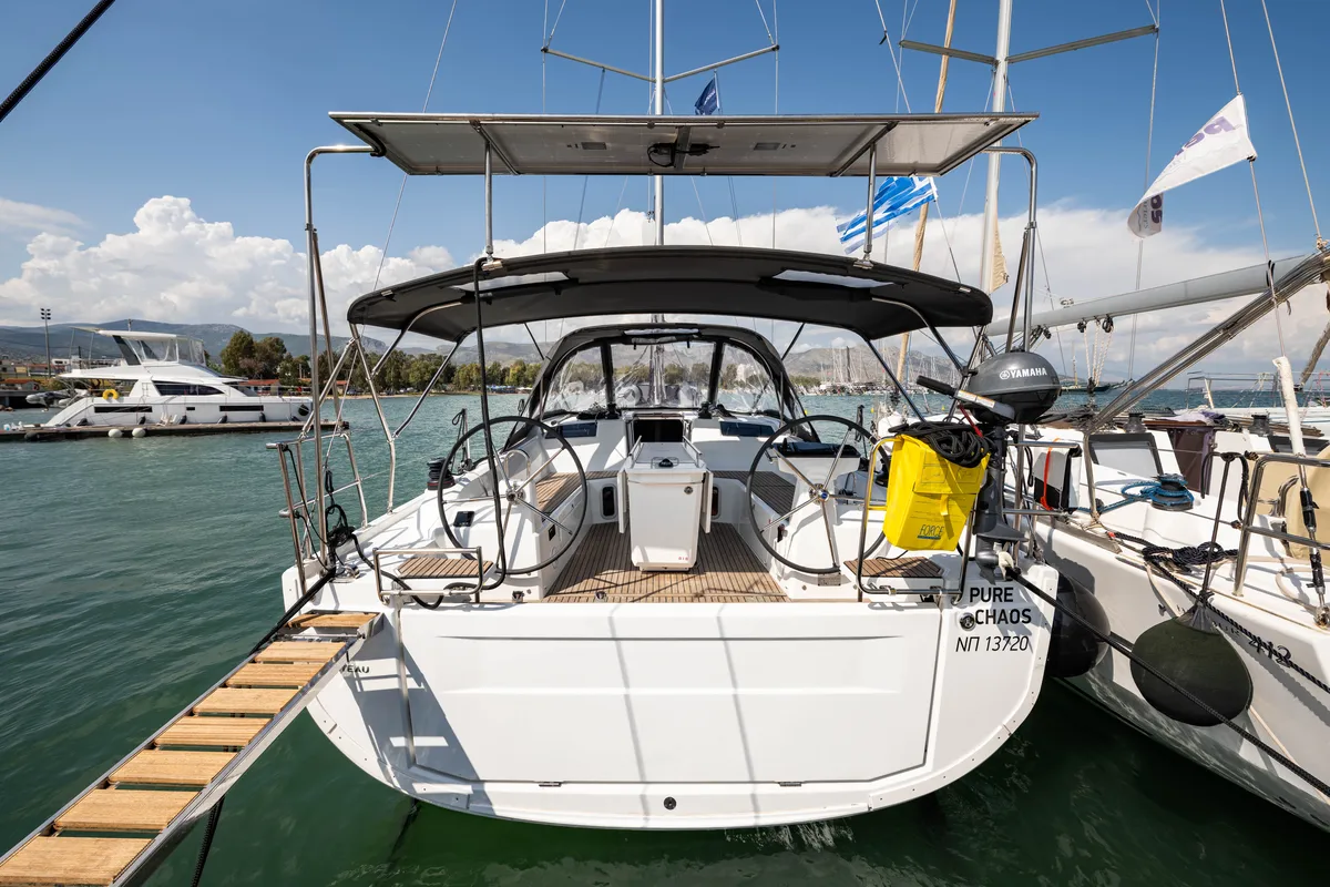 Exterior view of Pure Chaos, a Beneteau Oceanis 40.1 sailboat at Municipal Unit of Nea Peramos, Greece