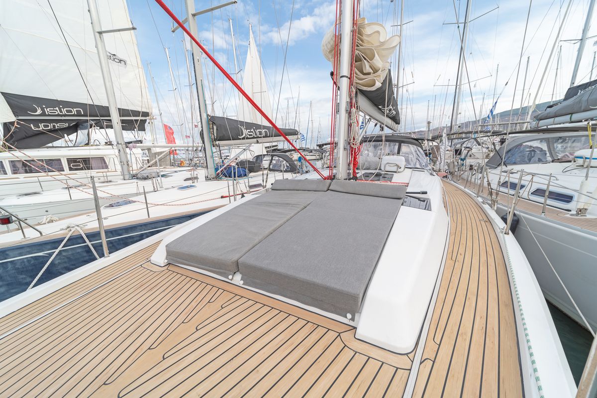 Deck of Caitlin of Lorne, a Hanse Yachts Hanse 455 sailboat at Kos, Greece