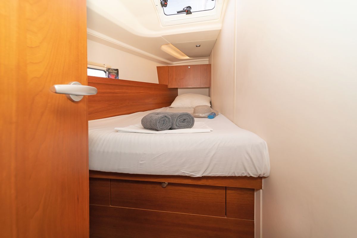 Cabin on Caitlin of Lorne, a Hanse Yachts Hanse 455 sailboat at Kos, Greece