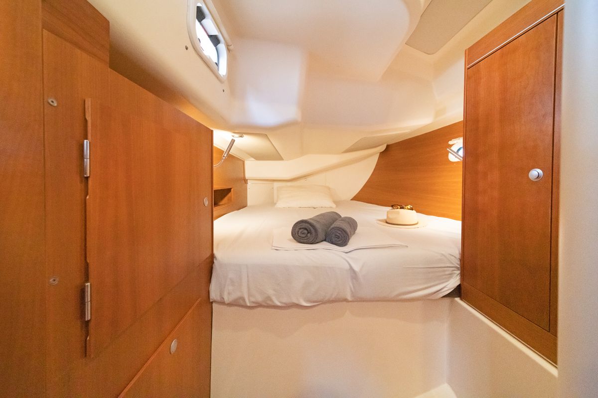 Cabin on Caitlin of Lorne, a Hanse Yachts Hanse 455 sailboat at Kos, Greece