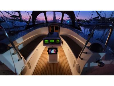 Cockpit of Black Pearl, a Bavaria 40 sailboat at Athens, Greece