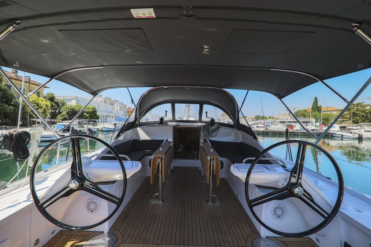 Cockpit of Supreme, a Elan Impression 45 sailboat at Zadar, Croatia