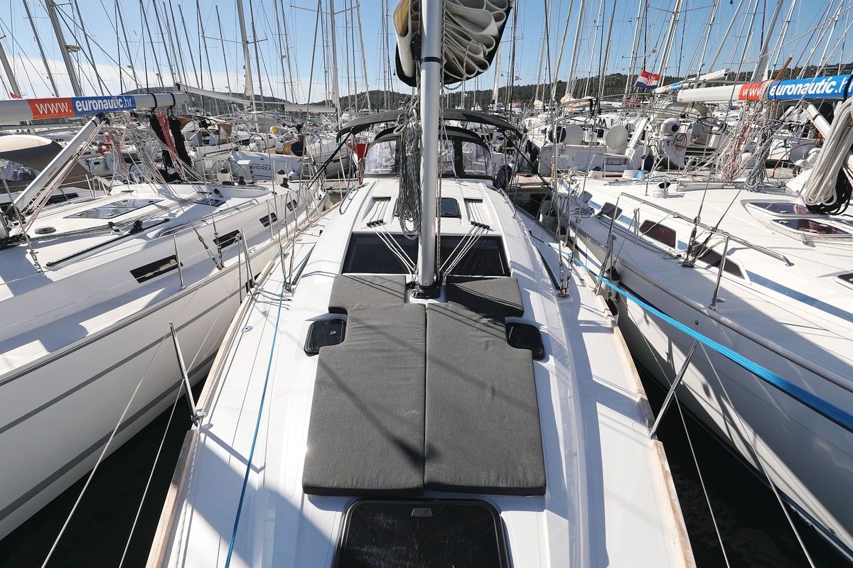 Deck of Eliana, a Elan Impression 40.1 sailboat at Pirovac, Croatia