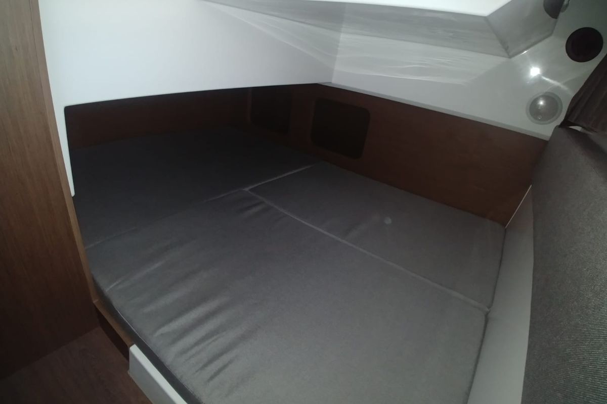 Cabin on Gloria, a Jeanneau Merry Fisher 895 motorboat at Bacoli, Italy