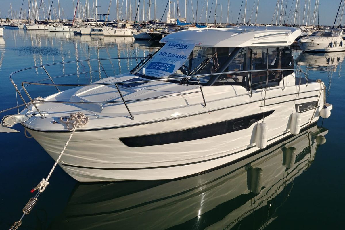 Exterior view of Gloria, a Jeanneau Merry Fisher 895 motorboat at Bacoli, Italy