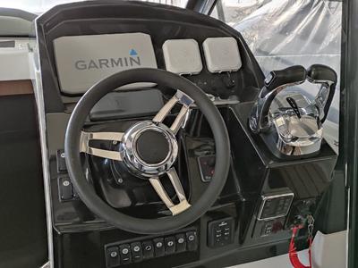 Cockpit of Gloria, a Jeanneau Merry Fisher 895 motorboat at Bacoli, Italy