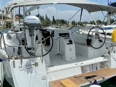 Cockpit of Aloha, a Jeanneau Sun Odyssey 410 sailboat at Gouvia, Greece